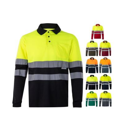 VL VULCAN - Zweifarbiges Poloshirt im Bird-Eye-Design (160g/m²) mit langen Ärmeln, aus Polyester (100%)