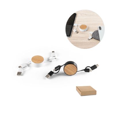 RUBINS - 6-in-1-USB-Kabel ausziehbar aus Recyceltes ABS (100% rABS) und Bambus