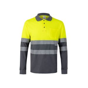 VL PLUTO - Zweifarbiges Piqué-Poloshirt (150g/m²) mit langen Ärmeln, aus Baumwolle (55%) und Polyester (45%)