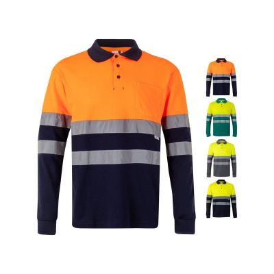 VL PLUTO - Zweifarbiges Piqué-Poloshirt (150g/m²) mit langen Ärmeln, aus Baumwolle (55%) und Polyester (45%)