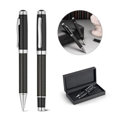 CHESS - Schreibset mit Tintenroller und Kugelschreiber aus Metall und Carbonfaser