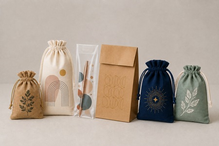 Personalisierte Geschenkbeutel aus Jute, Baumwolle, Kraftpapier und PVC