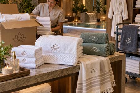 Personalisierte Handtücher für Hotel und Spa bei einer neuen Lieferung