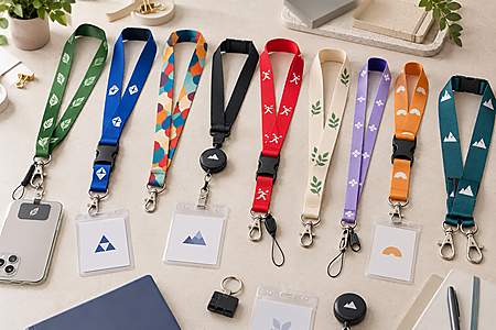 Vergleich personalisierter Lanyards in verschiedenen Modellen und Farben