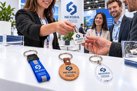 Personalisierte Firmen-Schlüsselanhänger auf einer Messe