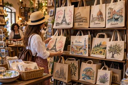 Personalisierte Shopper-Taschen in einem Souvenirladen