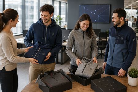 Personalisierte Sweatjacken als Geschenk in einem IT-Unternehmen