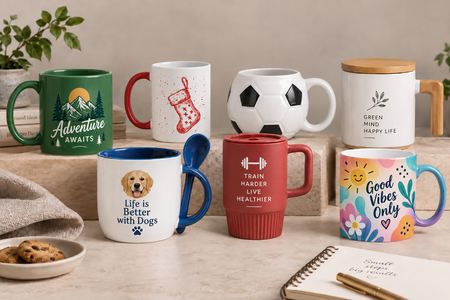 Personalisierte Tassen in verschiedenen Modellen, Farben und Designs