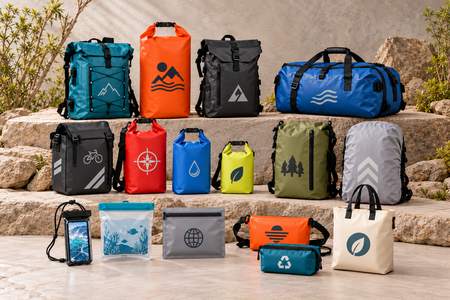 Personalisierte wasserdichte Taschen in verschiedenen Modellen, Größen und Farben.