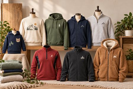 Bedruckte Sweatjacken in verschiedenen Modellen, Größen und Materialien